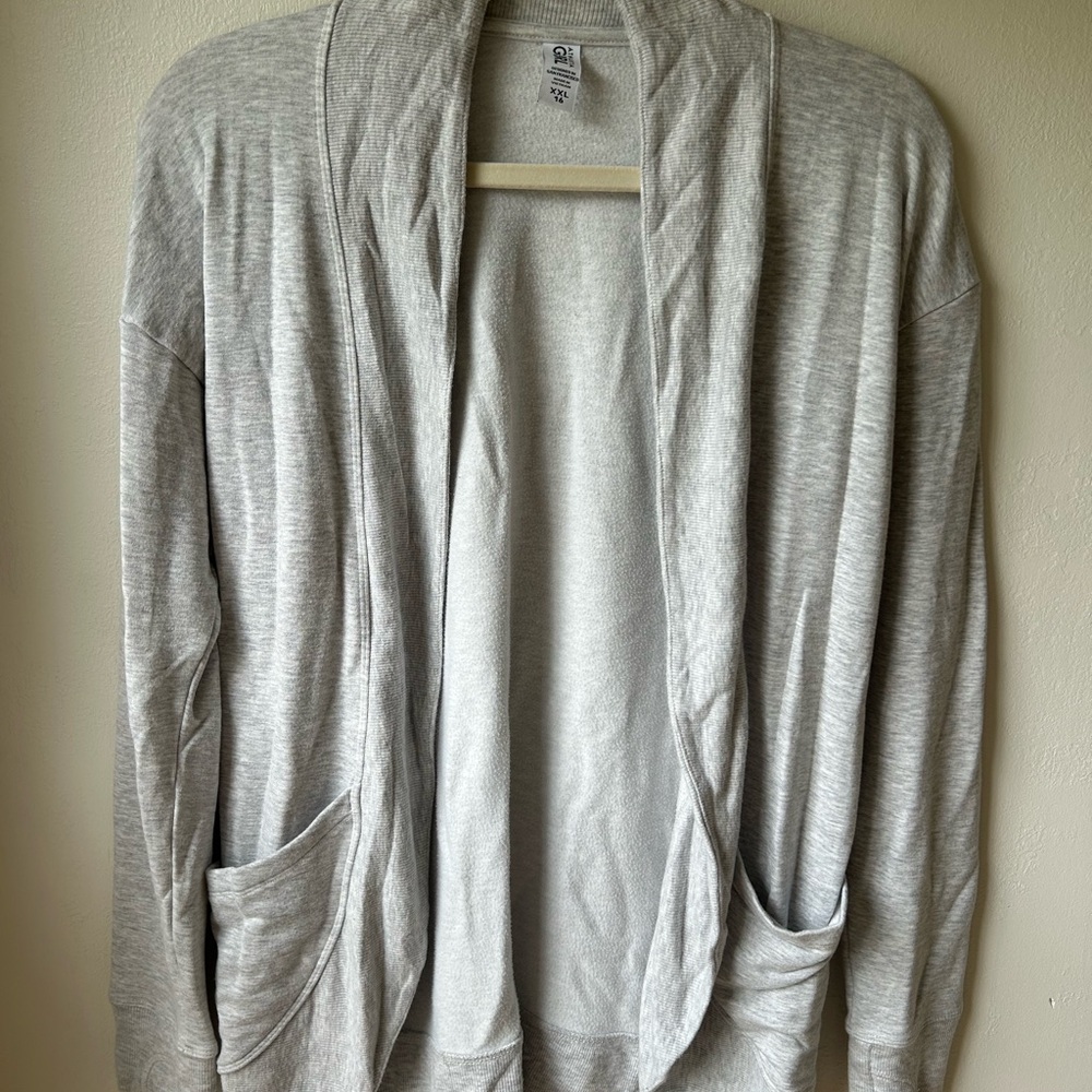 Athleta Heather Gray Open-Front Shawl Collar Cardigan